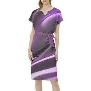 T87 Batwing Sleeve Notch Neck Dress